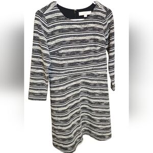 Loft fit and flare black and white sweater dress